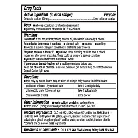 Kirkland Signature Stool Softener 100 mg - 400 Softgels (Pack of 2)