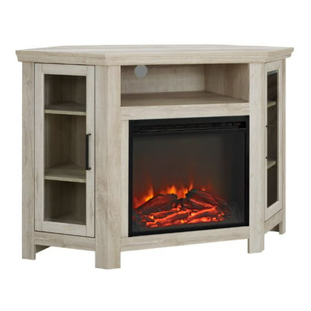Walker Edison White Oak Corner Fireplace TV Stand for TVs up to 50"