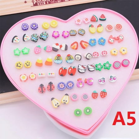 36 Pairs/Box Multi-Color Crystal Cartoon Hypoallergenic Plastic Stud Earrings Set For Women Girl Daughter Gifts JewelryA1,