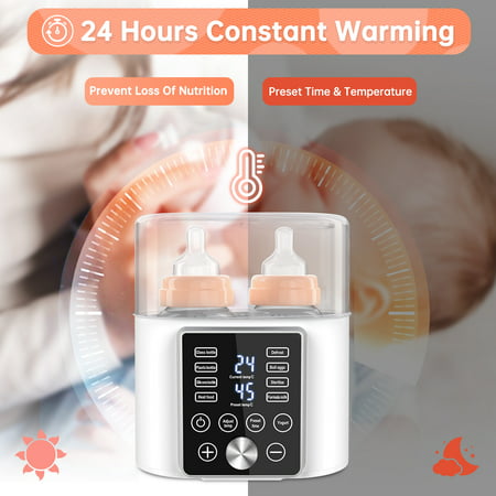 Cshid Baby Bottle Warmer, 12-in-1 Babies Fast Bottle Milk Warmer & Sterilizer Double Food Heater Defrost BPA-Free With Twins, LCD Display, Timer & 24H Temperature Control for Breastmilk & Formula