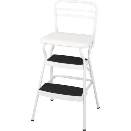 COSCO Stylaire Retro Chair + Step Stool with flip-up seat (white, one pack)Bright White/Bright White,