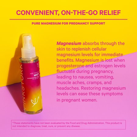 Pink Stork Mist: Topical Magnesium Spray for Nausea + Morning Sickness Relief, Muscle Cramps + Joint Pain Relief, Women-Owned, 4oz Spray