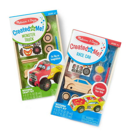 Melissa & Doug Decorate-Your-Own Wooden Craft Kits Set - Race Car and Monster Truck