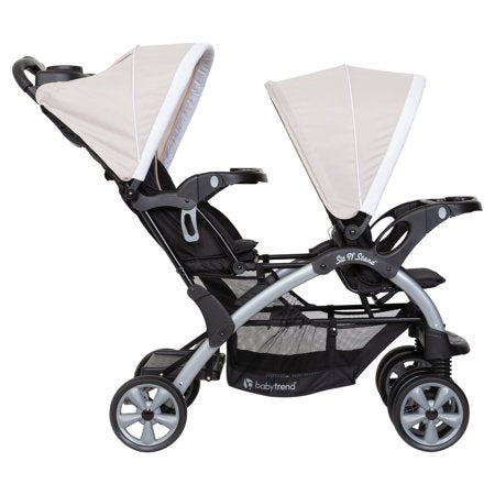 Baby Trend Sit N Stand Double Stroller with 2 Baby Trend Ally 35 Car SeatsKhaki,
