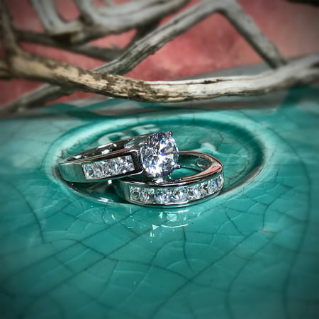 Women's Sterling Silver Bridal Set 2ct. Engagement Wedding Ring Round Princess-Cut Cubic Zirconia