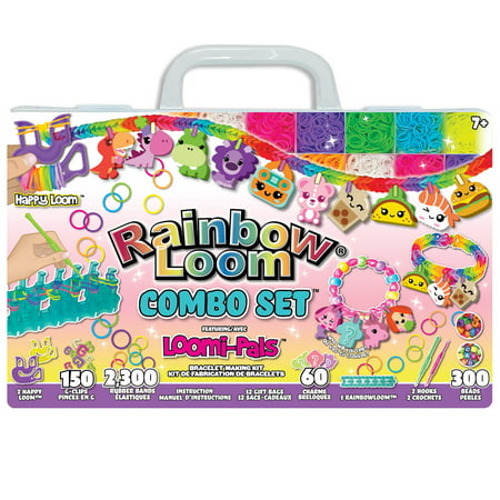Rainbow Loom- Loomi Pals, Combo Craft Set Features, 2,300 High Quality, Latex Free Rubber Bands, 150 G-Clips, 60 Charms, 300 Beads, 2 Happy Loom, 12 Gift Bags, Carrying Case, Ages 7 and Up