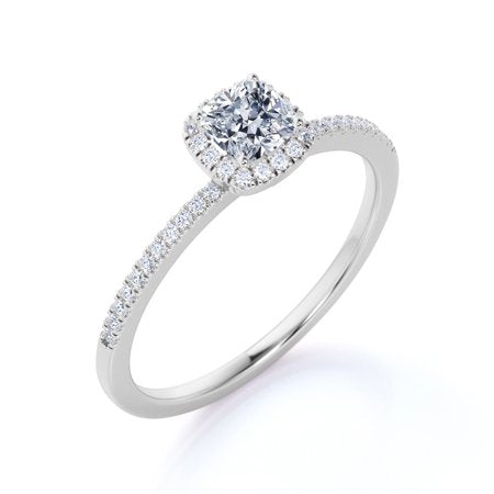 .50 Carat Cushion Cut Real Diamond Halo Engagement Ring in 10k White Gold