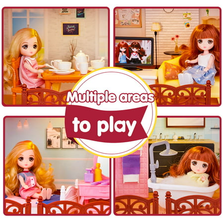 UNIH Dollhouse for 3 4 5 6 7 Year Old Girls, Princess Dream House Toys with Furniture Lights and Music