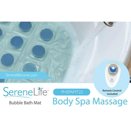 Portable Spa Bubble Bath Massager - Thermal Spa Waterproof Non-slip Mat with Suction Cup Bottom, Motorized Air Pump & Adjustable Bubble Settings - Remote Control Included - Serenelife PHSPAMT22