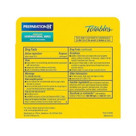 Preparation H Totables, Hemorrhoidal Wipes with Witch Hazel 10 ct Quantity of 6