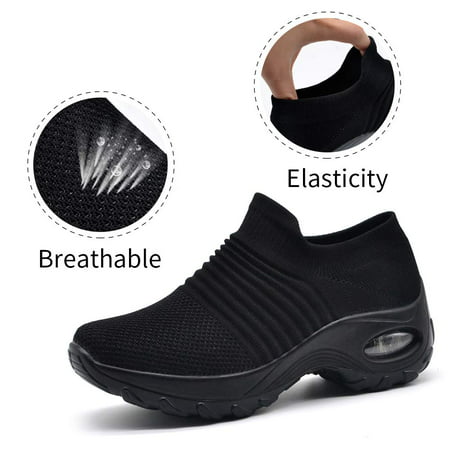 HAOSHIDUO Women's Walking Shoes Sock Sneakers Slip On Loafer Mesh Air Cushion Easy Shoes Moccasins Casual Comfortable Work Nurse ShoesBlack,