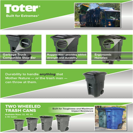 Toter Trash Can Brownstone with Wheels and Lid, 64 Gallon, Brownstone