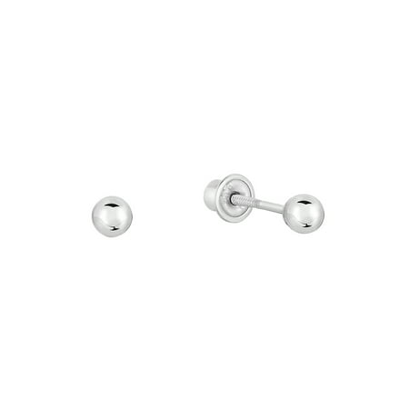Tilo Jewelry 14K Real Solid White Gold Polished Round Ball Stud Earrings Screw-back Ear Post Studs 4mm - Women, Girls, Men, Unisex, 4 mm