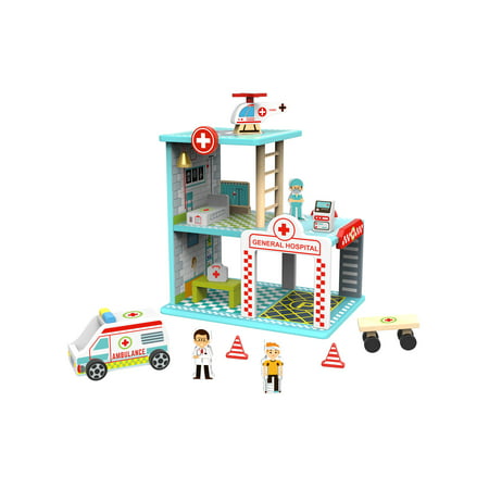 Toysters My Hospital Station Wooden Emergency Vehicle Playset