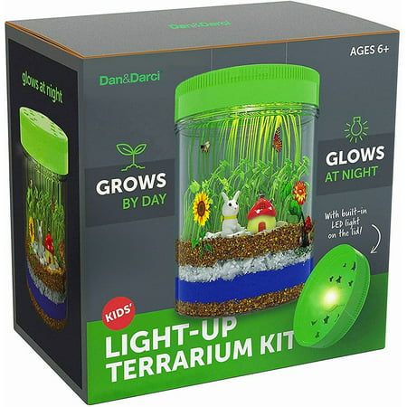 Light-up Terrarium Kit for Kids with LED Light on Lid - Create Your Own Customized Mini Garden in a Jar That Glows at Night - Science Kits for Boys & Girls - Gardening Gifts for Kids - Children Toys
