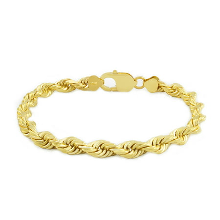 Nuragold 10k Yellow Gold 6mm Rope Chain Diamond Cut Bracelet, Mens Jewelry Lobster Clasp 8" 8.5" 9"