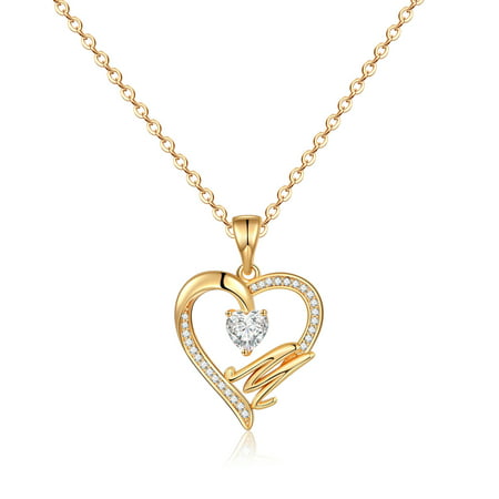 TINGN Initial Heart Necklace for Women Girls Cubic Zirconia 14K Gold Plated Initial Heart Pendant Necklace