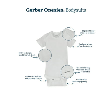 Gerber Baby Girl Short Sleeve Onesies Bodysuits, 5-Pack