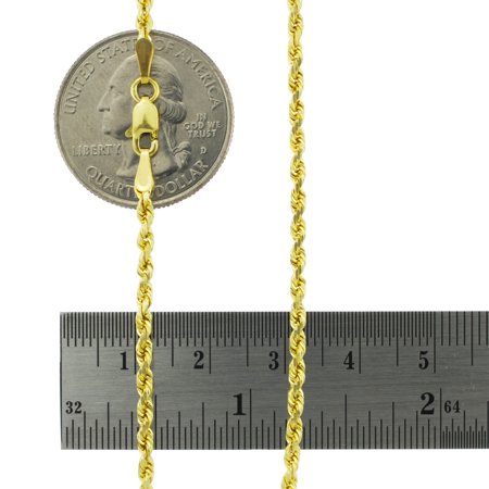 Nuragold 10k Yellow Gold 2.5mm Diamond Cut Rope Chain Pendant Necklace, Mens Womens with Lobster Clasp 16" - 30"