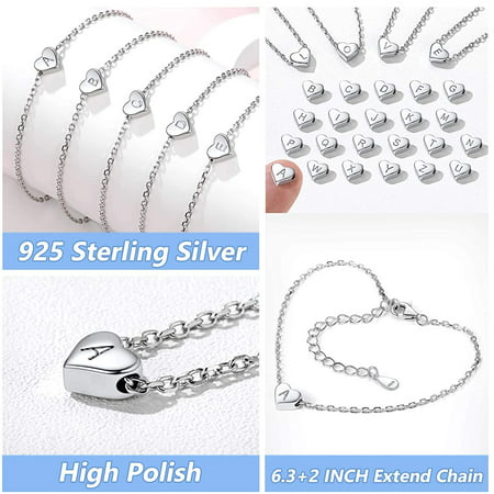 Silvora Elegant Heart Bracelet Women Sterling Silver Initial Letter N Bracelets Charms for Girlfriend