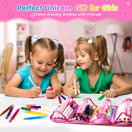 Hot Bee Fruit Scented Markers Set 56 Pcs with Unicorn Pencil Case,Unicorn Gifts for Girls Ages 4-6-8, Art Supplies for Kids