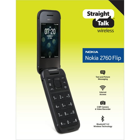Straight Talk Nokia 2760 Flip, 4GB, Black- Prepaid Phone