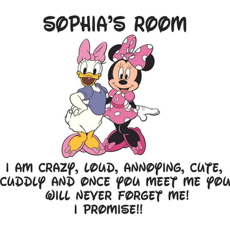 Crazy Minnie Mouse Daisy Duck Cartoon Customized Wall Decal - Custom Vinyl Wall Art - Personalized Name - Baby Girls Boys Kids Bedroom Wall Decal Room Decor Wall Stickers Decoration Size (35x40 inch), 35" x 40"