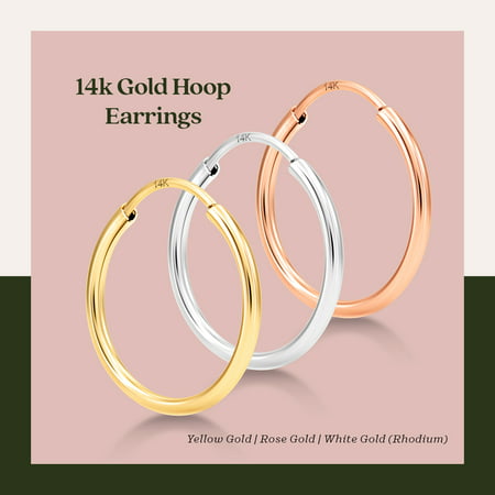 Kezef 14k Yellow Gold Hoop Earrings - Endless Hoop Earrings for Women, Men, Girls - Thin Round Hoop Earrings - Hypoallergenic Real Gold Earrings for Sensitive Ears - 12mm, 12 mm