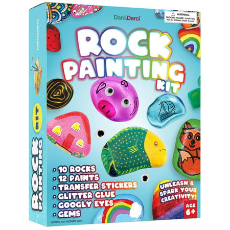 Dan&Darci Rock Painting Kit for Kids - Arts and Crafts for Girls & Boys Ages 6-12 - Craft Kits Art Set - Supplies for Painting Rocks - Best Tween Paint Gift, Ideas for Kids Activities