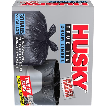 Husky Flap Tie Black Drum Liner, 55 Gallon, 30 Count