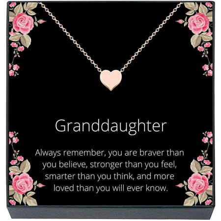 Granddaughter Easter Gift Jewelry Heart Necklace Gift from Grandma, Grandpa, Grandparents," Braver, Smarter, Stronger, Loved" Jewelry for Girls, Teens, Tweens, Kids (Rose Gold Plate)