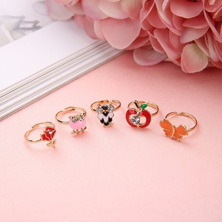 36PCS Kids Ring, Peaoy Cute Cartoon Rhinestone Adjustable Jewelry Ring Alloy Ring for Kids Girls Children
