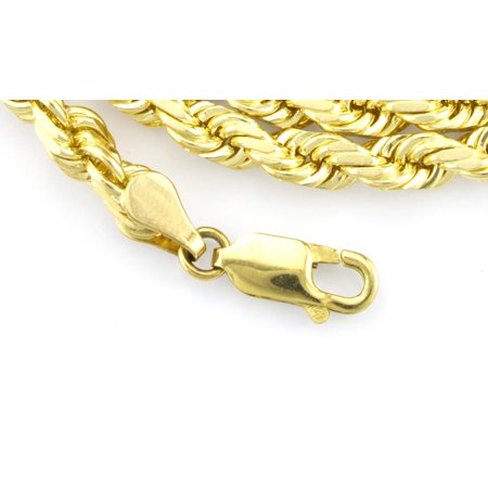 Nuragold 14k Yellow Gold 5mm Solid Rope Chain Diamond Cut Pendant Necklace, Mens Jewelry with Lobster Clasp 20" - 30"