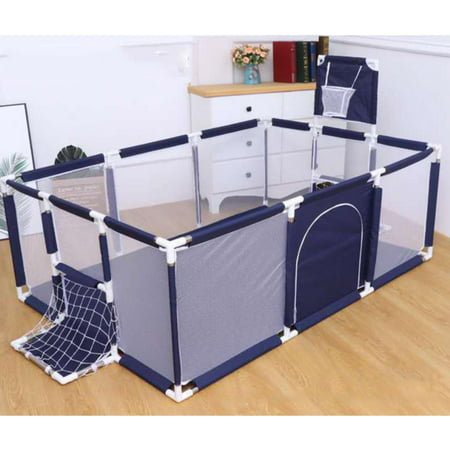 91 Inch Large Kid Baby Playpen Playard With Basketball Hoop,Folding Breathable Mesh Infant Children Play Game Fence for Indoors Outdoors Home