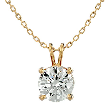 SuperJeweler 1 Carat Moissanite Necklace in Solid 14K Yellow Gold for Women