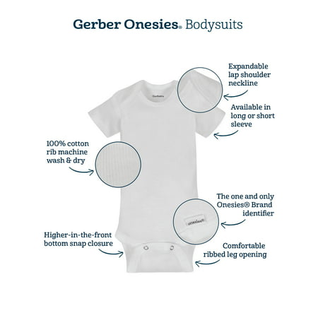 Gerber Baby Boy, Baby Girl, & Unisex White Short Sleeve Onesies Bodysuits, 8-Pack, Preemie-24 Months, White, 0-3 Months