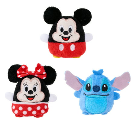 Disney Classics Cutie Beans 2.5-inch Surprise Plush and Clip-On Carrier, 3 Pack, Mickey, Minnie, Stitch, Kids Toys for Ages 2 up