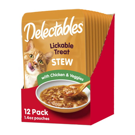 Hartz Delectables Stew Chicken & Veggies Lickable Wet Cat Treat, 1.4oz Pouch (12 Pack)