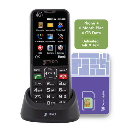 Jethro SC490 4G Senior Prepaid Cell Phone 6 Months Unlimited Talk & Text 4GB, Large Buttons, Unlocked