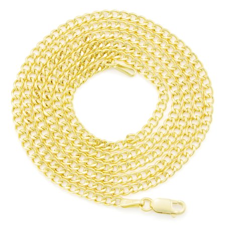 Nuragold 14k Yellow Gold 2.5mm Cuban Curb Link Chain Pendant Necklace, Mens Womens with Lobster Clasp 16" - 26"