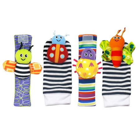 Coolmade Infant & Baby Puzzle Lovely Socks And Wrist Strap Toy Cartoon Animal Shaped Wrist Rattles Foot Socks Toys 4 pcsAs show,