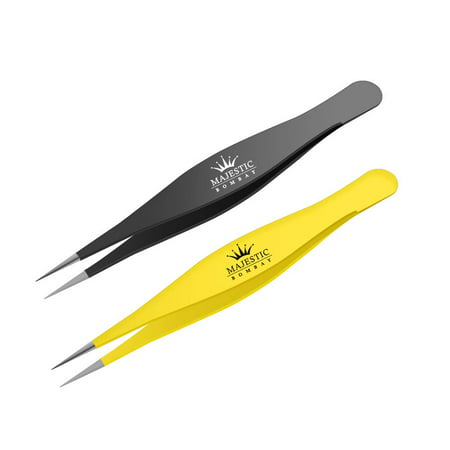 Surgical Ingrown Hair - Precision Sharp Needle Nose Pointed Tweezers for Splinters, Ticks & Glass Removal, Black, 2 pack pointed