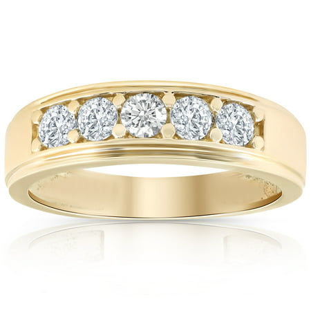 1 Ct Diamond Ring Mens High Polished 14k Yellow Gold Wedding Anniversary Band, Yellow Gold, 6