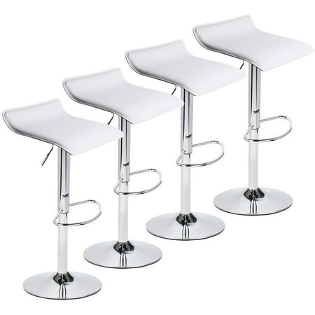 ELECWISH Set of 4 Adjustable Swivel Barstools, PU Leather with Chrome Base, Counter Height Hydraulic Pub Kitchen Counter Chairs, whiteWhite,