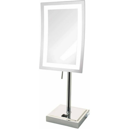 Jerdon Magnified Lighted Tabletop Rectangular Mirror, Chrome Finish, 67.2 oz, Polished Chrome