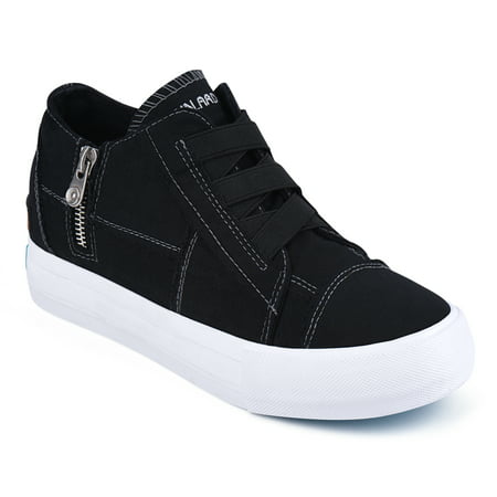 JENN ARDOR Women Platform Sneakers Hidden Wedge Canvas Shoes Fashion Walking Slip On Sneaker Non Slip with ZipperBlack,