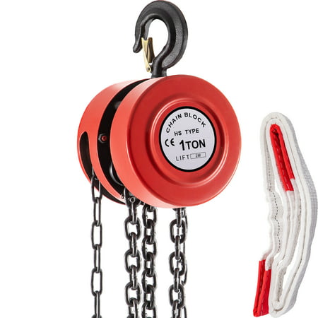 VEVOR Hand Chain Hoist, 1Ton/7ft Chain Block, Manual Hand Chain Block, Manual Hoist w/Industrial-Grade Steel Construction for Lifting Good in Transport & Workshop, Red, 1T/7ft