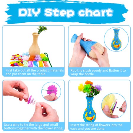 Dream Fun Flower Craft Kit for Girls Boys Age 6-12, Arts and Crafts Set for 7 8 9 10 11 Kid DIY Colorful Button & Felt Flowers Craft Kit Moon Star Vase Kinderen Toys for 5-12 ChildStar+Moon,