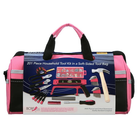 Apollo Precision Tools DT0020P 201-Piece Household Tool Kit in Tool Bag, Pink