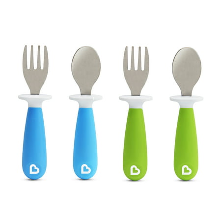 Munchkin Raise Toddler Fork and Spoon, 4 Pack, Blue/Green, 12+ months, Blue, Green, 4 Pack